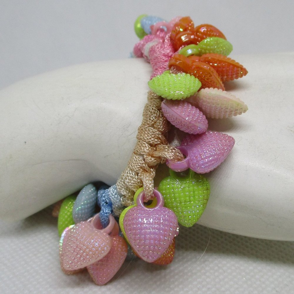 GIRLS And WOMENS BRACELET 40 Heart Charm Stretch Bracelet Textured Puffed Heart